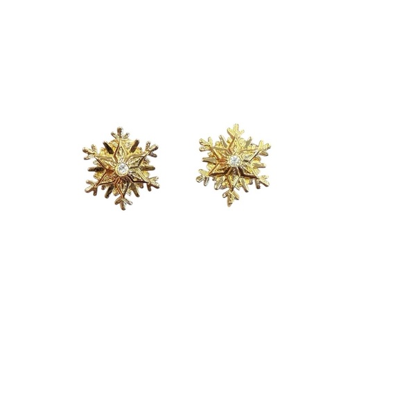 Avon Goldtone “Glistening Snowflake” clip Earrings with Textured Finish NIB 1988 - Picture 1 of 4
